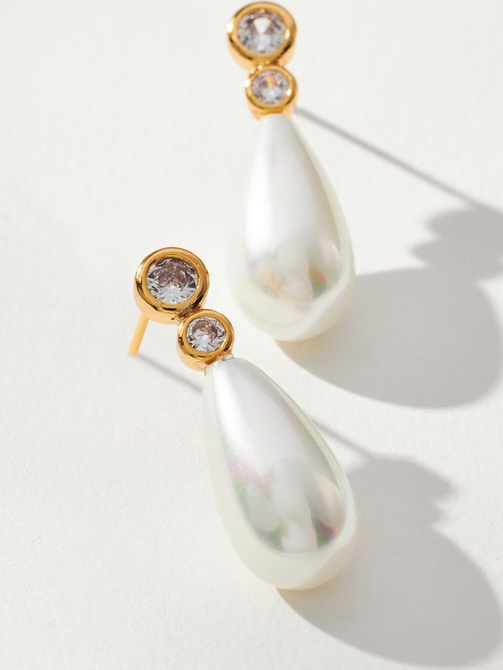 Anthropologie Gold and White Pearl Drop Stud Earrings - Elegant Women’s Jewelry